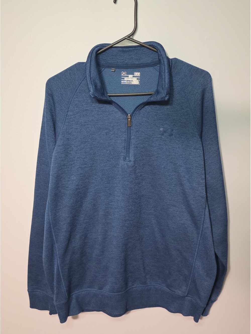 Under Armour Men's L ColdGear 1/4 Zip Pullover Blue Heathered Fleece Loose Fit